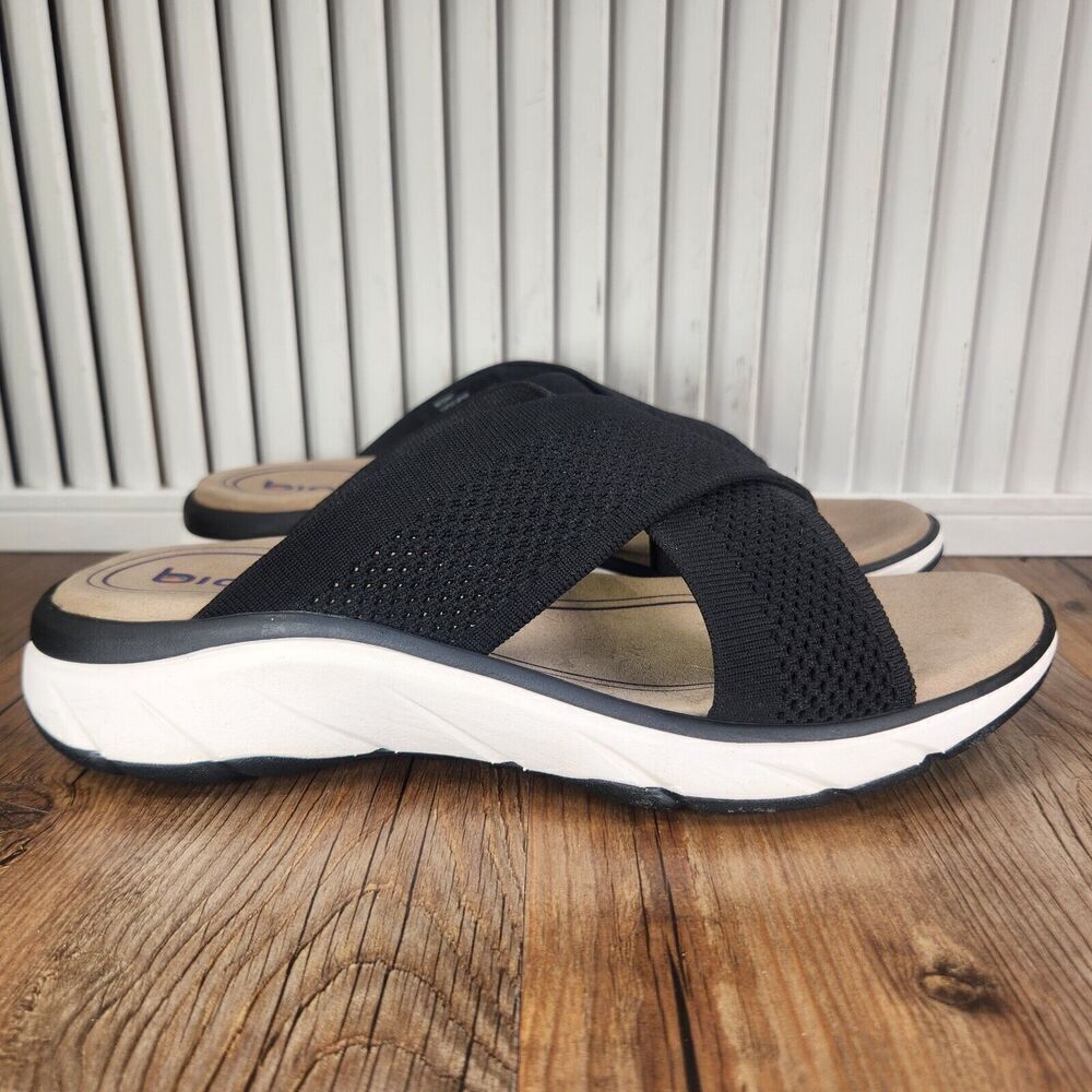 Bionica Avary Slides Womens 11M Black Cross Strap Slip On Slip Resistant Sandals